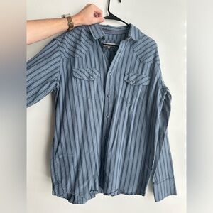 Blue ranchwear long sleeve button up shirt thick soft material blue